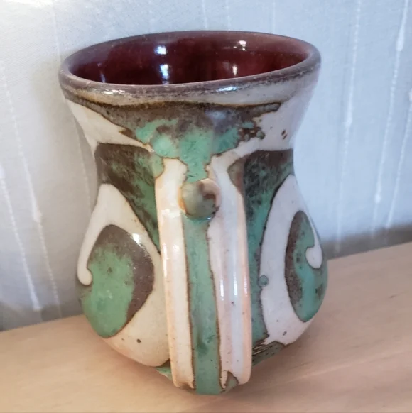 Artisan Ceramic Swirl Mug - Green, Natural, and Brown Brad Henry - Picture 5 of 6